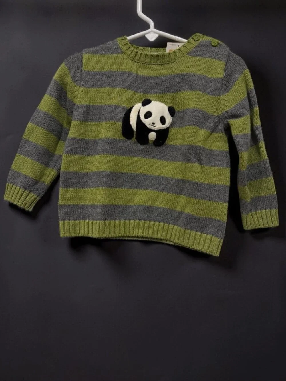 Gymboree NWT Little Panda Green Gray Striped Pull Over Sweater Embroiled Panda